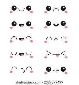 Vector kawaii anime emoji isolated vector icons set. Cartoon logo collection. Japanese manga face illustration