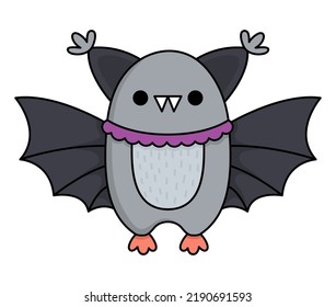 Vector kawaii bat. Cute smiling Halloween character for kids. Funny autumn all saints day cartoon animal with spread wings illustration. Samhain party icon for children
