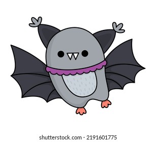 Vector kawaii bat. Cute smiling Halloween character for kids. Funny autumn all saints day cartoon animal with spread wings illustration. Samhain party icon for children
