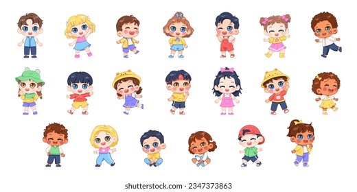 vector kawaii boy cartoon set illustration isolated