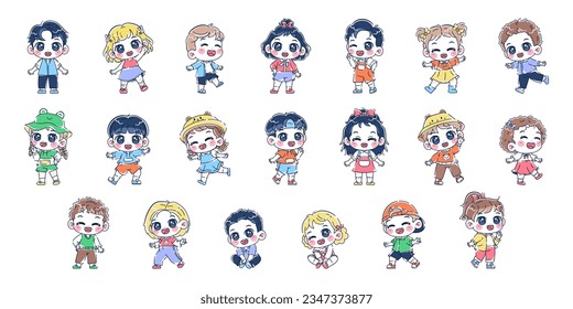 vector kawaii boy cartoon set illustration isolated