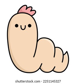 Vector kawaii brown worm icon for kids. Cute smiling bug illustration. Funny cartoon character. Adorable insect clipart
