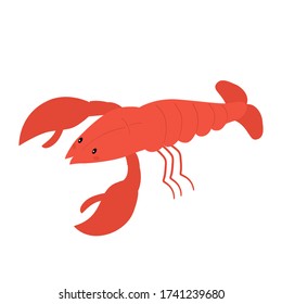 Vector kawaii cartoon lobster isolated on white background. Ocean animals for children.