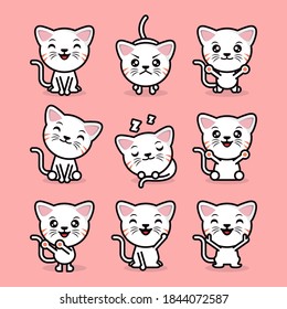 Vector kawaii cats set in different situations. Set of cute cartoon cat character representing different pose