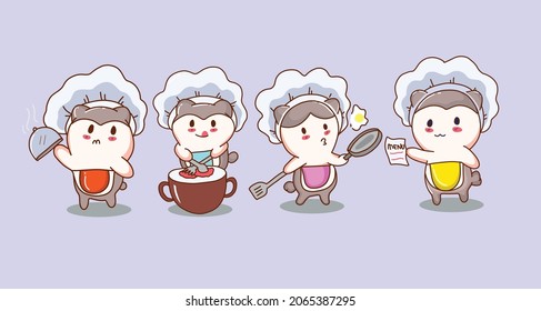 Menú de envío de caricaturas de vector kawaii cheff para el cliente