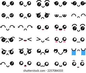 Vector Kawaii Design Bundle: 30 Eye and Mouth Elements, Get Creative with 30 Vector cute Eyes and Mouths.