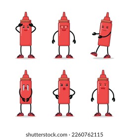 vector kawaii fast food cute tomato sauces illustration for cook ingredient set cartoon