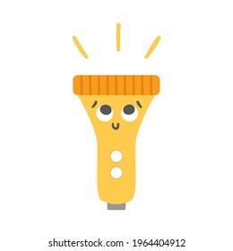 Vector kawaii flashlight isolated on white background. Lighting equipment illustration for kids. Smiling portable lamp with eyes for children
