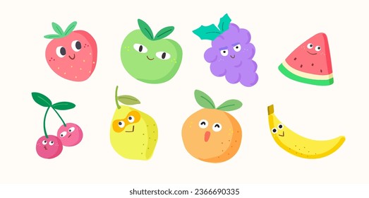 Vector kawaii fruits character collection
