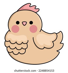 Vector kawaii hen icon for kids. Cute animal illustration. Funny cartoon character. Adorable brown chicken clipart
