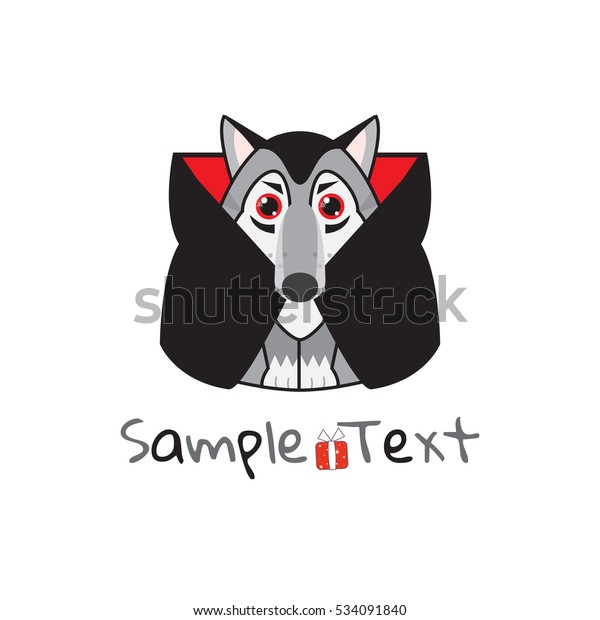Vector kawaii husky,\
malamute, wolf with vampire Dracula masquerade outfit and with big\
red sparkle anime eyes