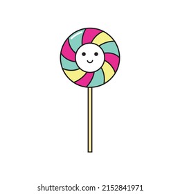 vector kawaii lollipop, candy with eyes, bright sweetness, isolated on a white background