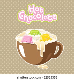 Vector kawaii marshmallows in a hot chocolate