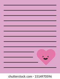 Vector kawaii note diary with happy love cute  expression in pink purple background 