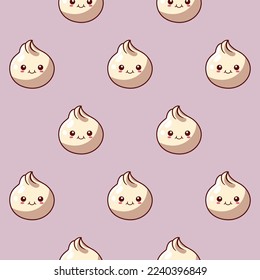 Vector kawaii pattern with cute dim sum japanese food
