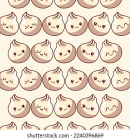 Vector kawaii pattern with cute dim sum japanese food