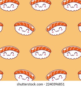 Vector kawaii pattern with cute sushi japanese food