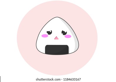Vector of a kawaii rice ball with a little sad face.