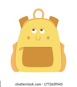Vector kawaii schoolbag illustration. Back to school educational clipart. Cute flat style smiling backpack with eyes. Funny picture for kids
