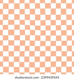 Vector kawaii seamless checkered chessboard pattern. Trendy color of 2024 Peach Fuzz