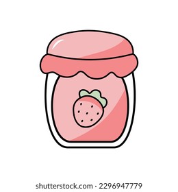 Vector kawaii strawberry milk yogurt jam jar