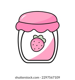 Vector kawaii strawberry milk yogurt jam jar