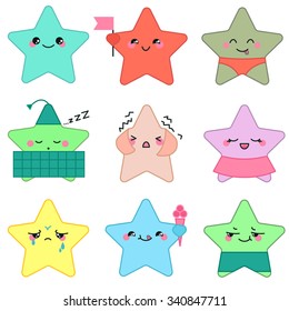 Vector kawaii style cute stars