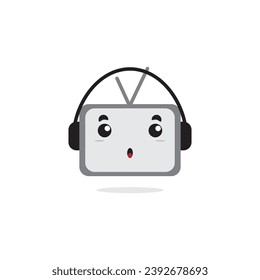vector kawaii television is using headphones, suitable for stickers, emojis