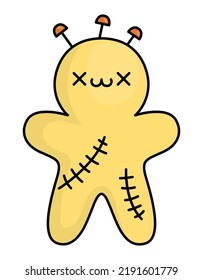 Vector kawaii voodoo doll. Cute smiling Halloween character for kids. Funny autumn all saints day cartoon illustration. Samhain party puppet icon for children

