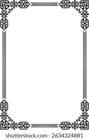 Vector Kazakh black monochrome national ornament, Ethnic pattern of the Turkic peoples. Drawing of nomads. Yurt decoration. Frame, vignette of the page.
