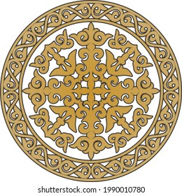 Vector Kazakh folk pattern shanyrak. the upper hole for a dvma on the roof of a Kazakh, Mongolian or Kalmyk yurt. House of nomads. Round national pattern of the peoples of the great steppe. Circle