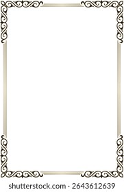 Vector Kazakh gold with black national ornament, Ethnic pattern of the Turkic peoples. Drawing of nomads. Yurt decoration. Frame, vignette of the page.
