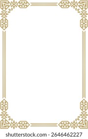 Vector Kazakh gold national ornament, Ethnic pattern of the Turkic peoples. Drawing of nomads. Yurt decoration. Frame, vignette of the page.
