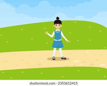 Vector Kazakh junior high school student. Little girl. Vector illustration