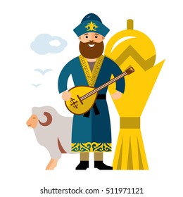 Vector Kazakh Man. Historical clothes. Kazakhstan. Flat style colorful Cartoon illustration