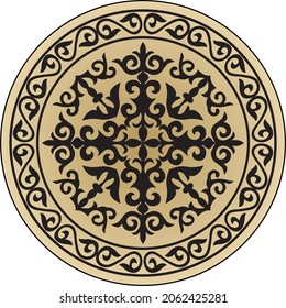 Vector Kazakh round ornament. circle with ornament drawing of the great steppe. Patterns of the Turkic peoples, siberia and mongolia
