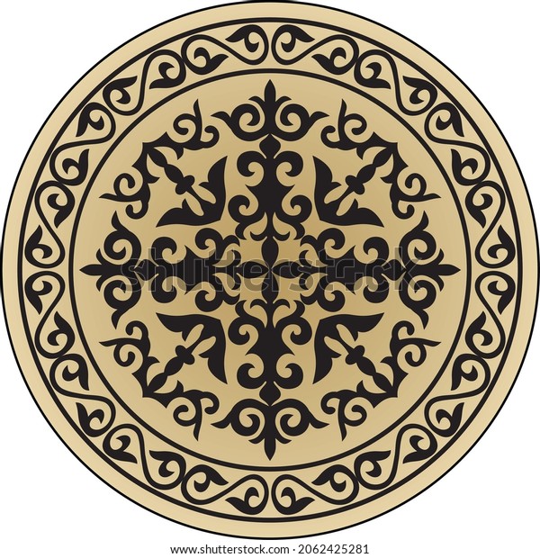 Vector Kazakh round ornament. circle with\
ornament drawing of the great steppe. Patterns of the Turkic\
peoples, siberia and\
mongolia\
