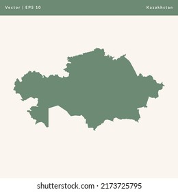 Vector Kazakhstan Map Style Greyish Green, Flat Maps Vector Illustration - EPS10
