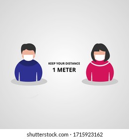 Vector keep your distance with two people. Social distancing concept. protection from Covid-19, Coronavirus outbreak spreading illustration