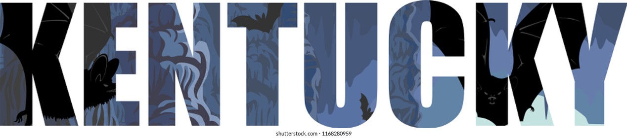 vector Kentucky - American state word with bats in cave
