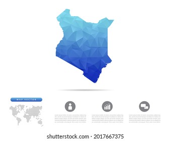 Vector Kenya map blue polygon triangle mosaic for presentation. Creative concept for infographic.