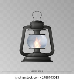 Vector Kerosene Lamp. Realistic style camping lamp.