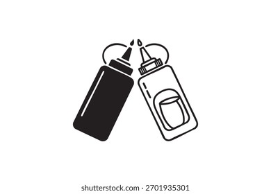 Vetor Ketchup e linha de mostarda e ícone sólido contorna estilo diferente. Símbolo, logotipo