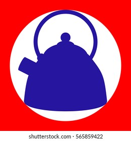 vector kettle icon. Blue icon in white circle at red background. Colors of USA flag. Circumscribed circle. Circumcircle.