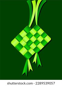 Vektorketupat-Dekoration für Eid Mubarak Ramadan-Symbol in flacher Illustration Einzige Vektorgrafik auf grünem Hintergrund