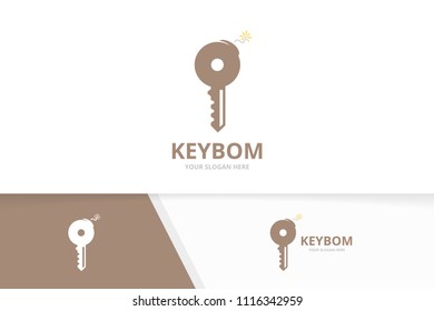 Vector key and bomb logo combination. Lock and detonate symbol or icon. Unique house and weapon logotype design template.