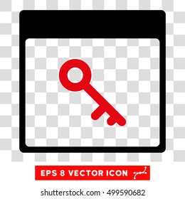 Vector Key Calendar Page EPS vector icon. Illustration style is flat iconic bicolor intensive red and black symbol on a transparent background.