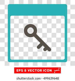 Vector Key Calendar Page EPS vector pictograph. Illustration style is flat iconic bicolor grey and cyan symbol on a transparent background.