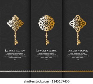 Vector key emblem. Elegant, classic elements. Can be used for jewelry, beauty and fashion industry. Great for logo, monogram, invitation, flyer, menu, brochure, postcard, background, or any idea.