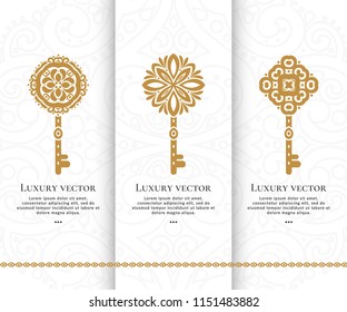 Vector key emblem. Elegant, classic elements. Can be used for jewelry, beauty and fashion industry. Great for logo, monogram, invitation, flyer, menu, brochure, postcard, background, or any idea.